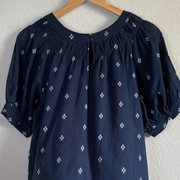 J Crew Smock Neck Puff Sleeve Top Dot Navy Blue Lightweight Cotton Shirt CA591 - Picture 7 of 10